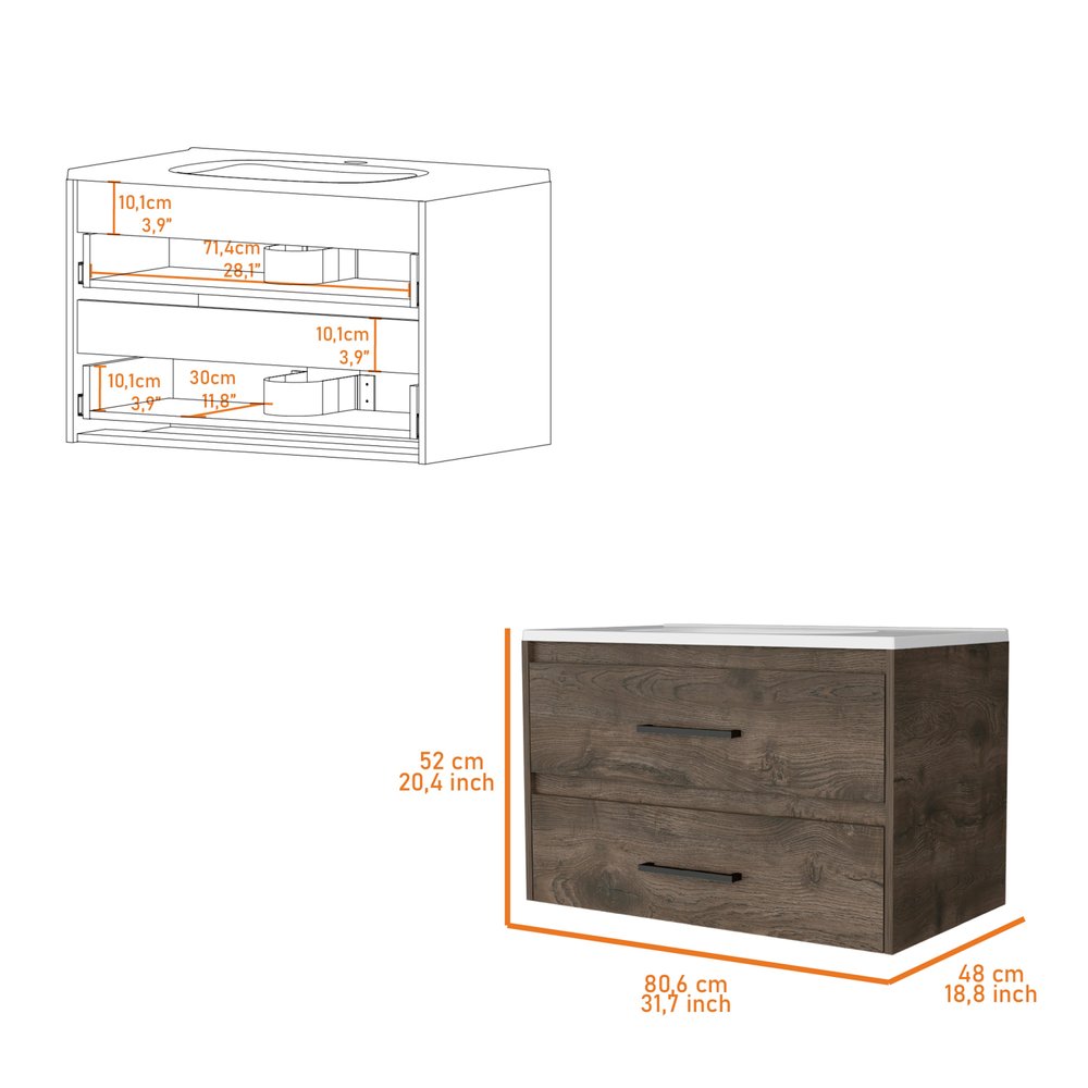 32" Dark Brown And White Wood Wall Mounted Bathroom Cabinet HomeRoots