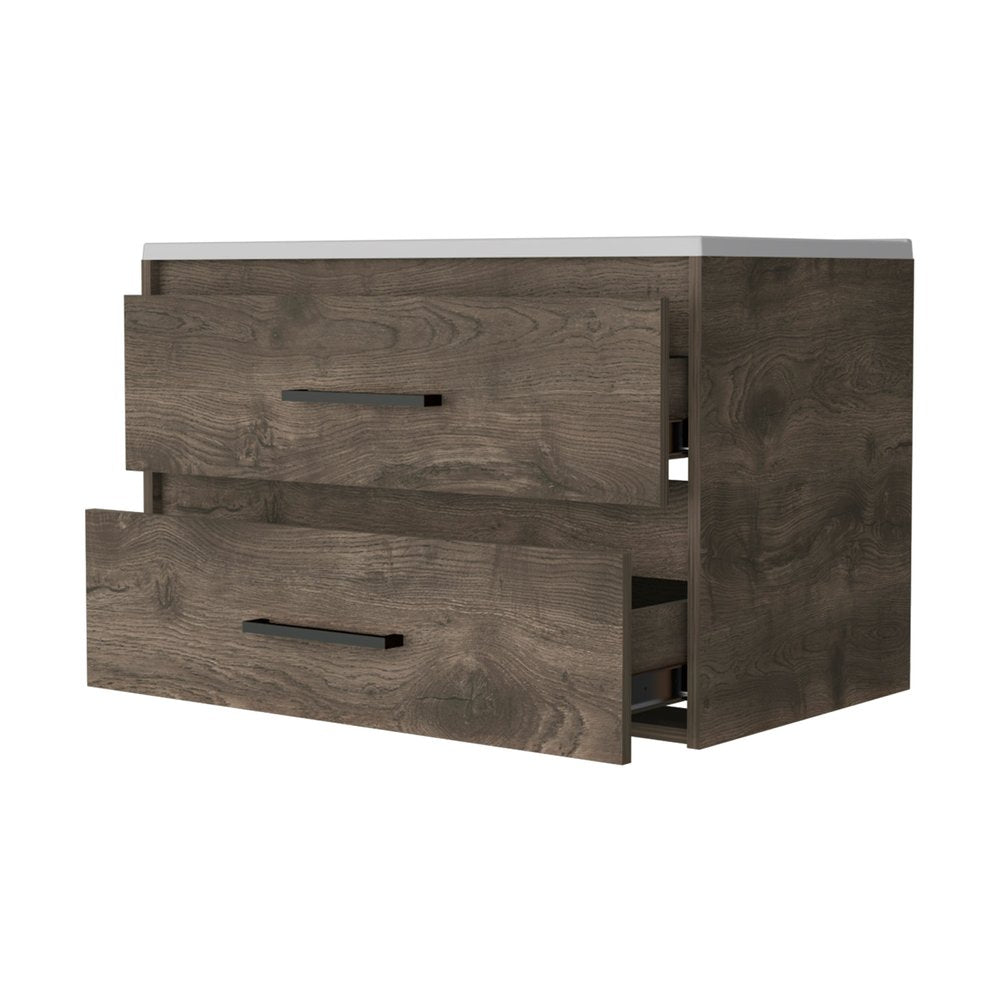 32" Dark Brown And White Wood Wall Mounted Bathroom Cabinet HomeRoots