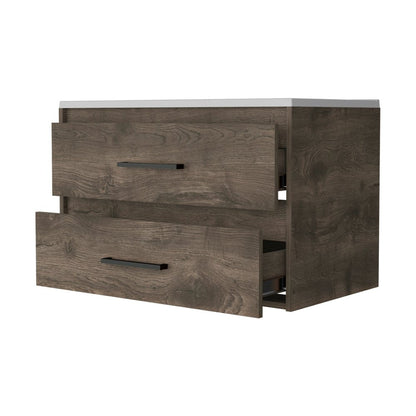 32" Dark Brown And White Wood Wall Mounted Bathroom Cabinet HomeRoots