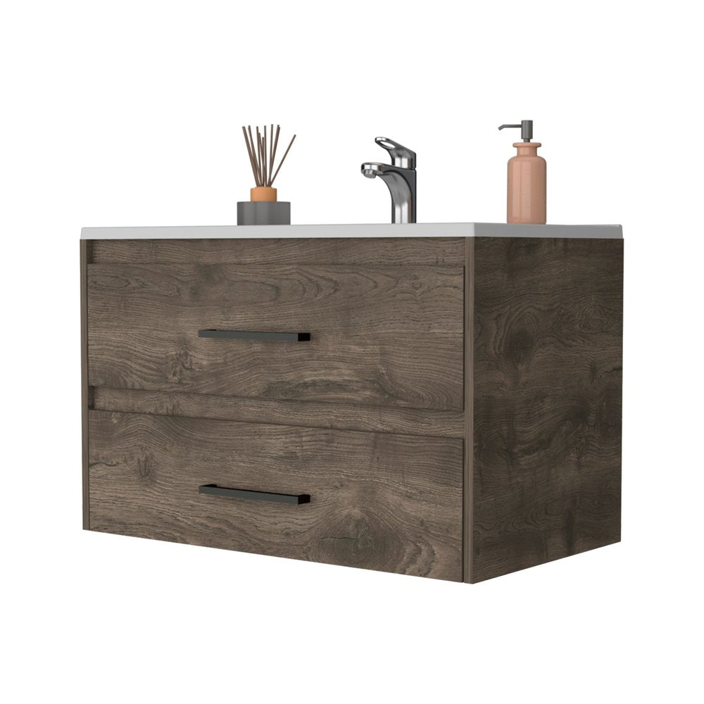 32" Dark Brown And White Wood Wall Mounted Bathroom Cabinet — view 2
