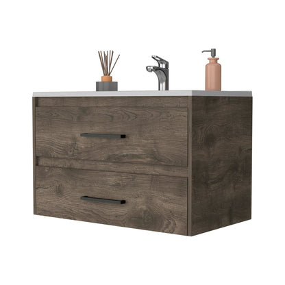32" Dark Brown And White Wood Wall Mounted Bathroom Cabinet HomeRoots