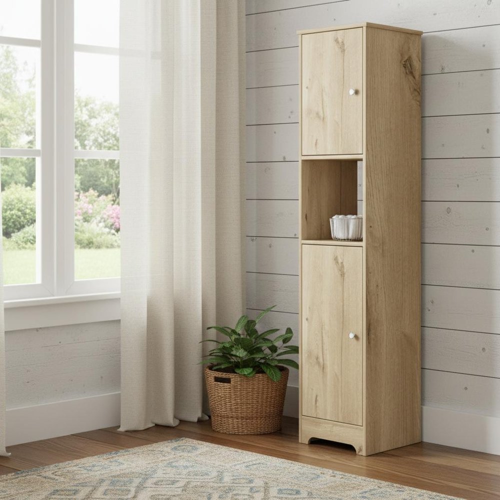 14" Light Brown Wood Accent Cabinet With Two Doors — view 2