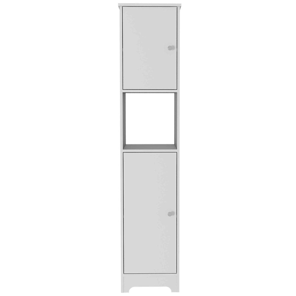 14" White Wood Double Door Linen Cabinet — view 1