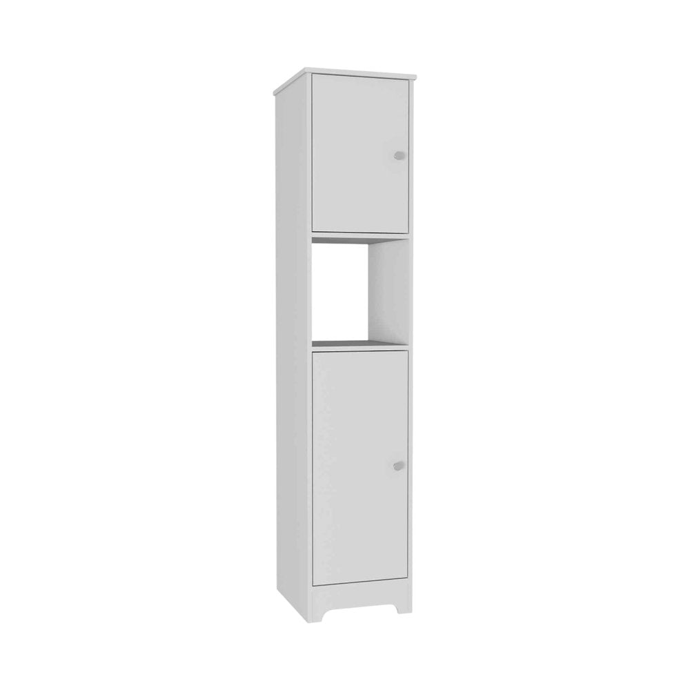 14" White Wood Double Door Linen Cabinet — view 2