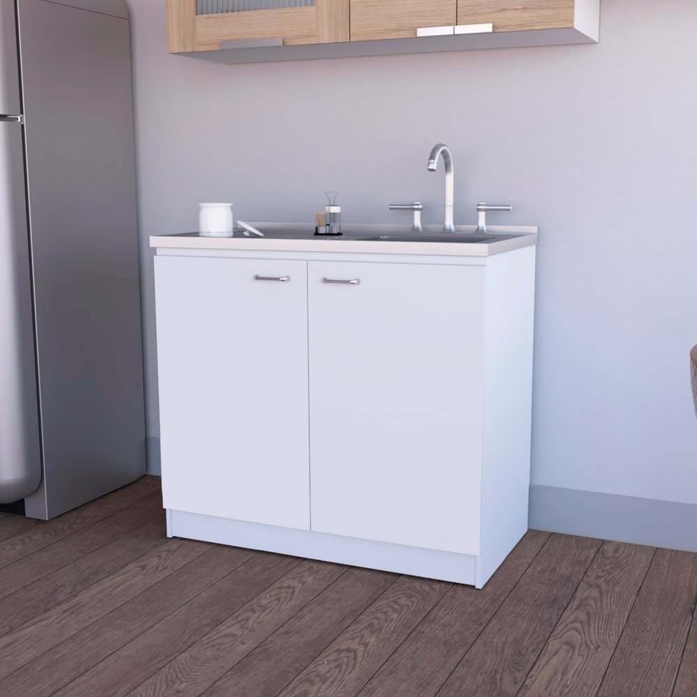 39" White Stainless Steel Accent Cabinet With Two Shelves — view 1