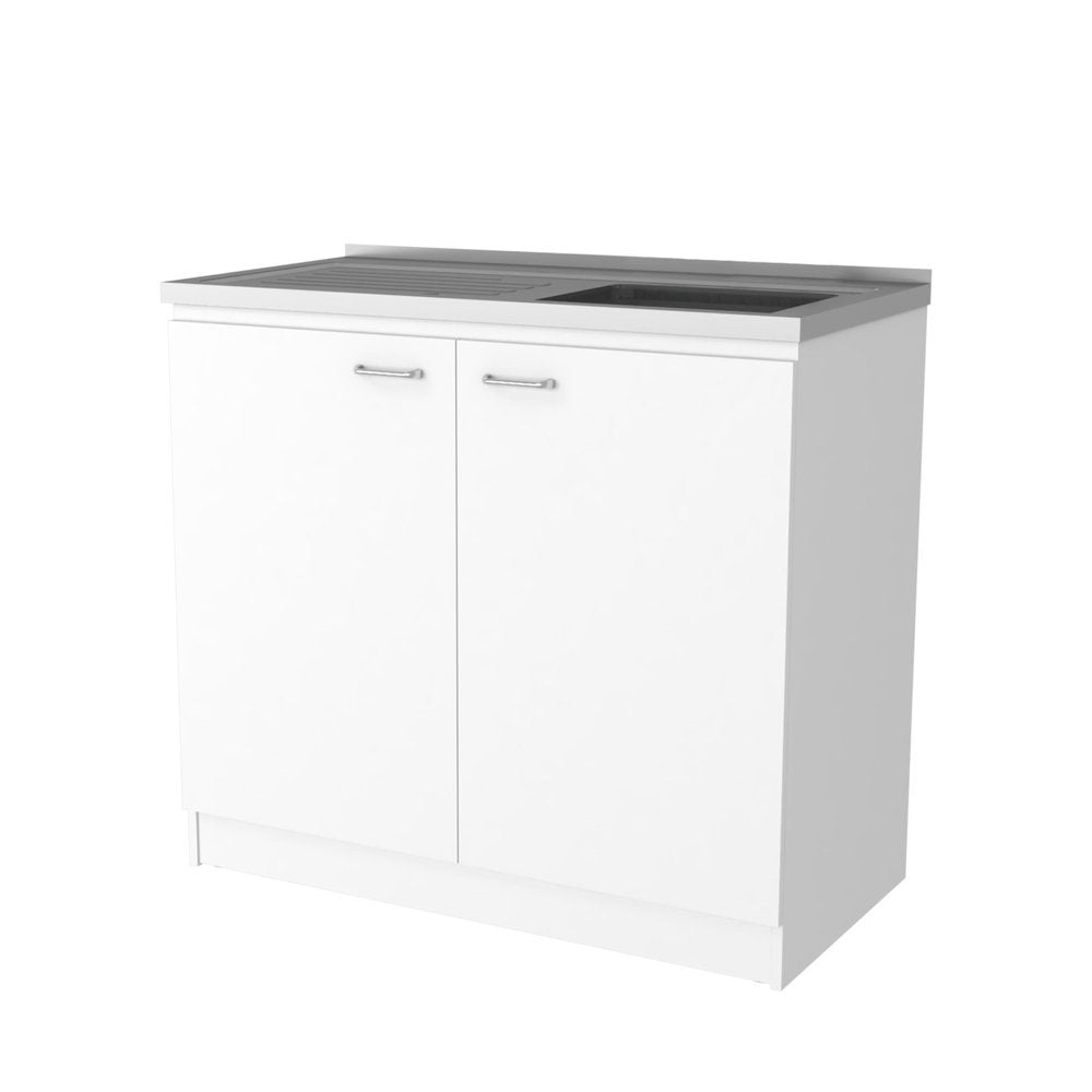 39" White Stainless Steel Accent Cabinet With Two Shelves — view 2