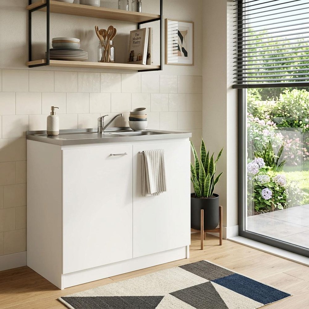 39" White Stainless Steel Accent Cabinet With Two Shelves — view 5