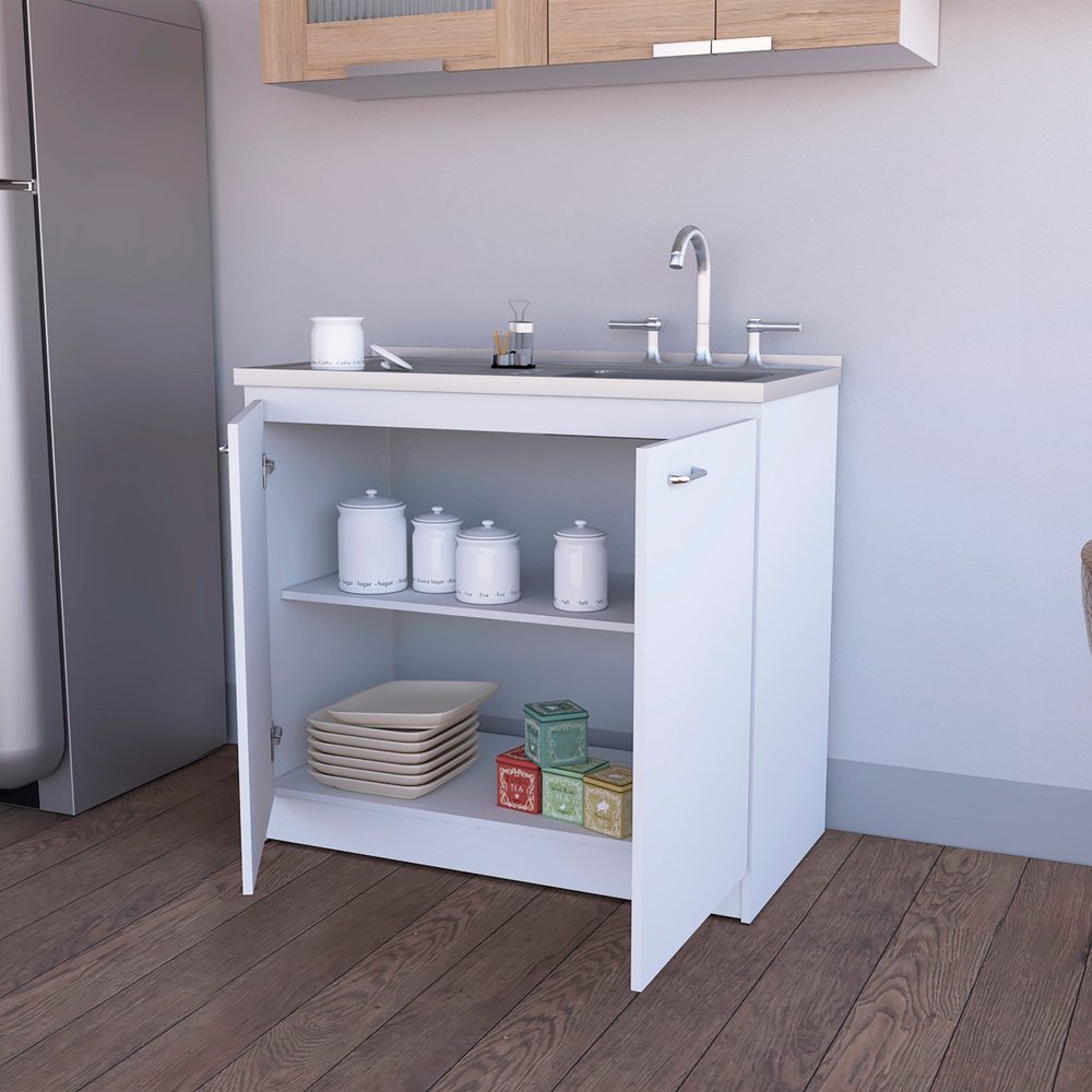 39" White Stainless Steel Accent Cabinet With Two Shelves — view 3