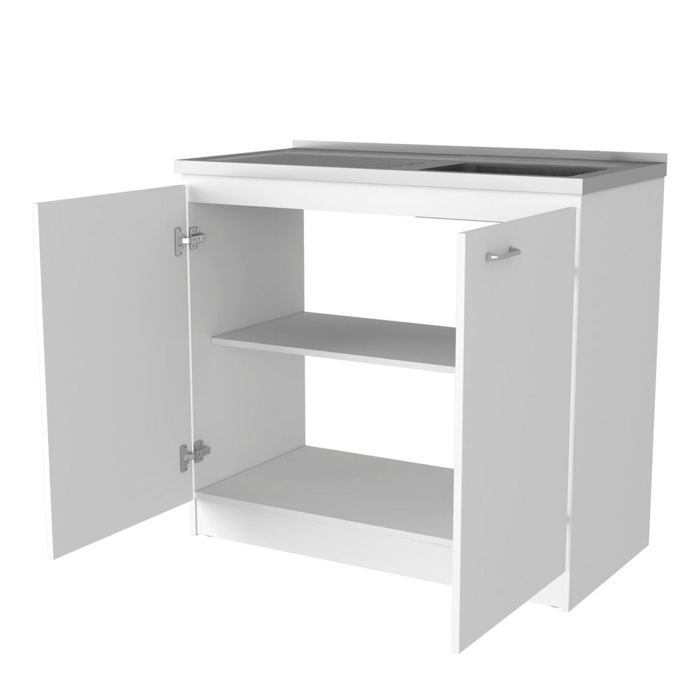 39" White Stainless Steel Accent Cabinet With Two Shelves — view 4