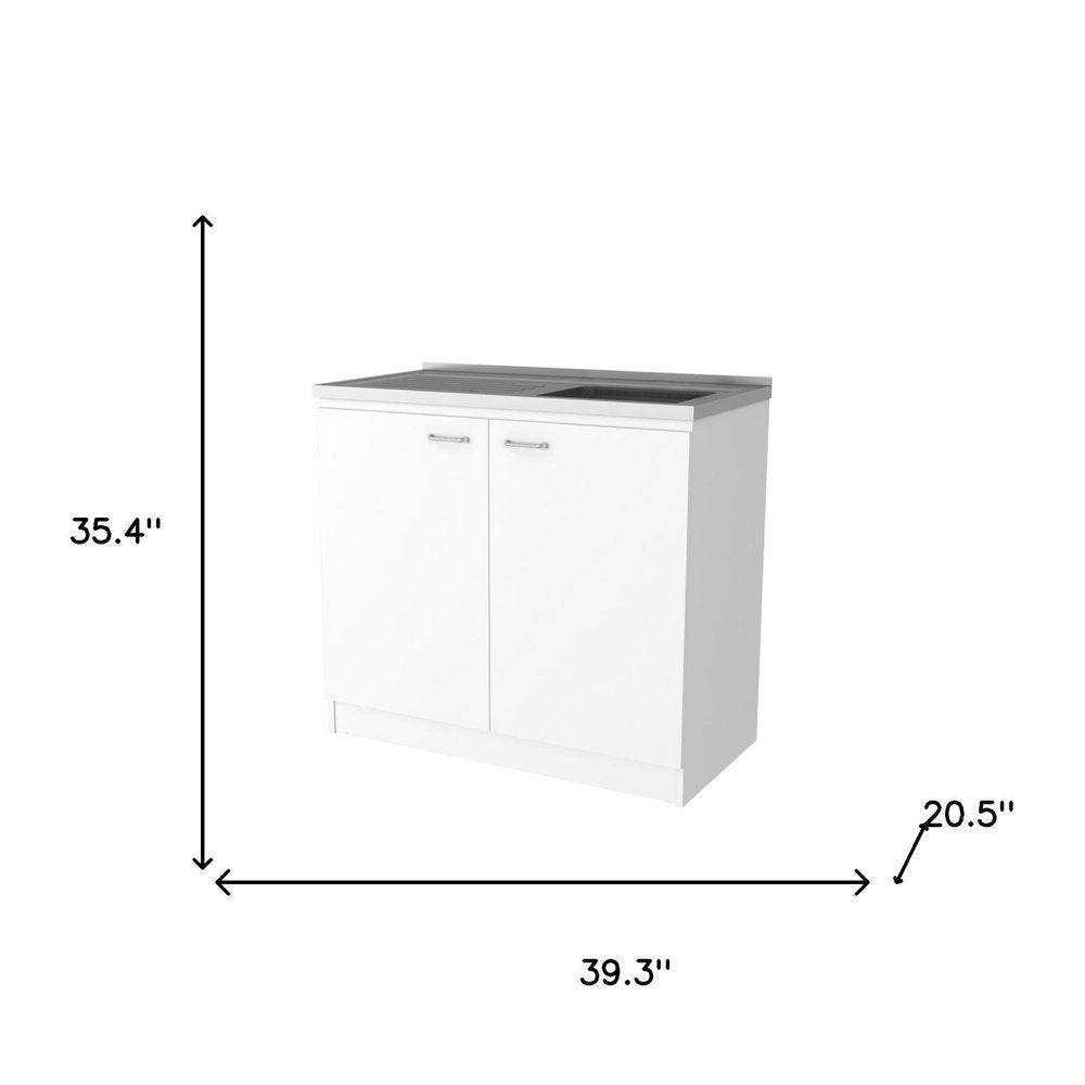 39" White Stainless Steel Accent Cabinet With Two Shelves — view 7