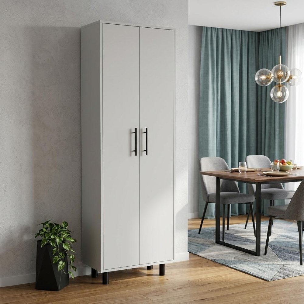 71" White Tall Pantry Cabinet HomeRoots