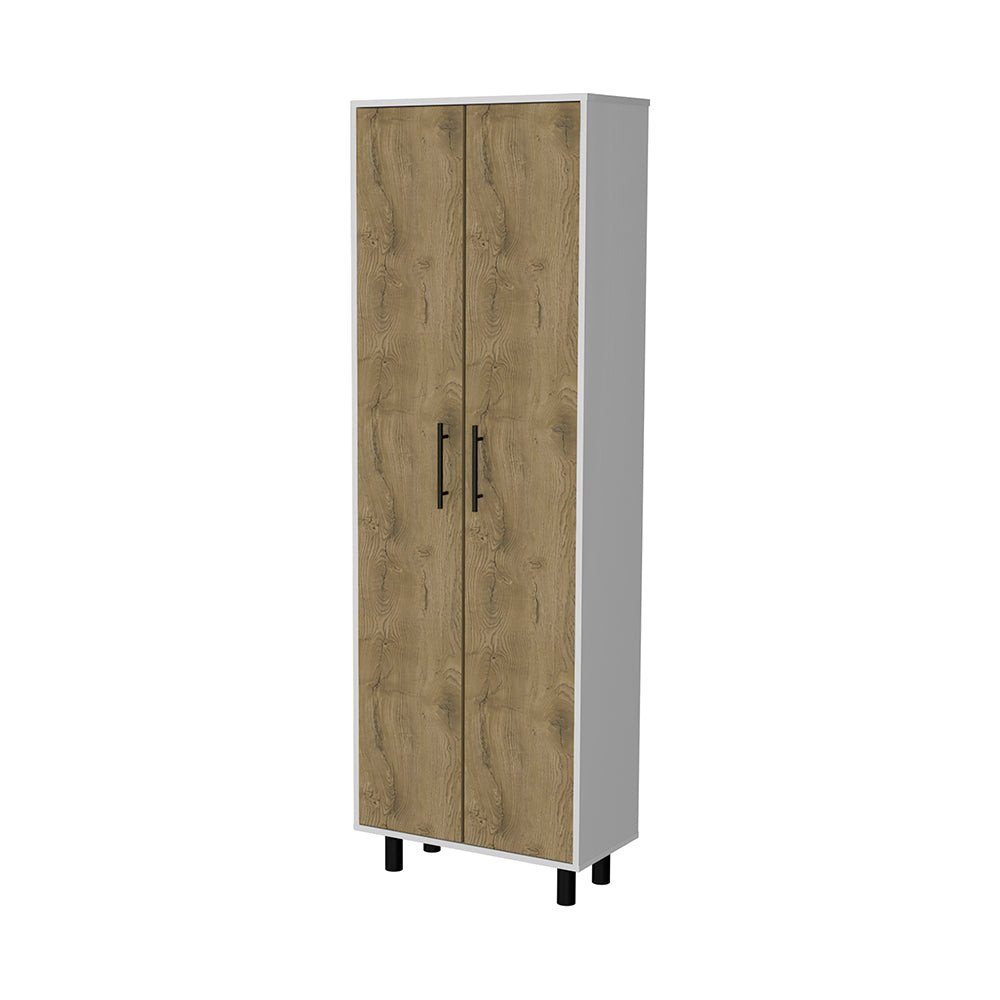 24" White and Light Brown Wood Accent Cabinet With Two Doors — view 1