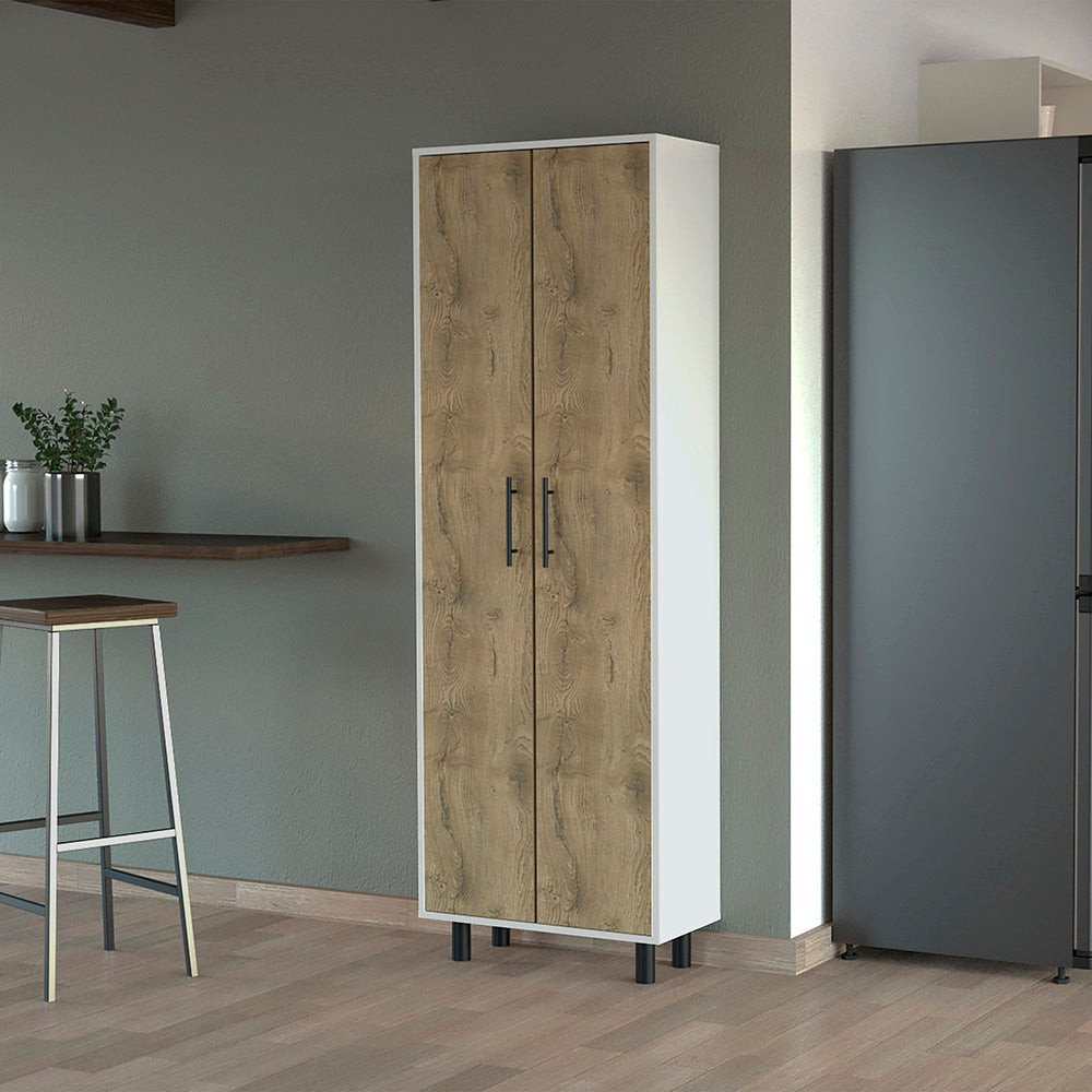 24" White and Light Brown Wood Accent Cabinet With Two Doors — view 2
