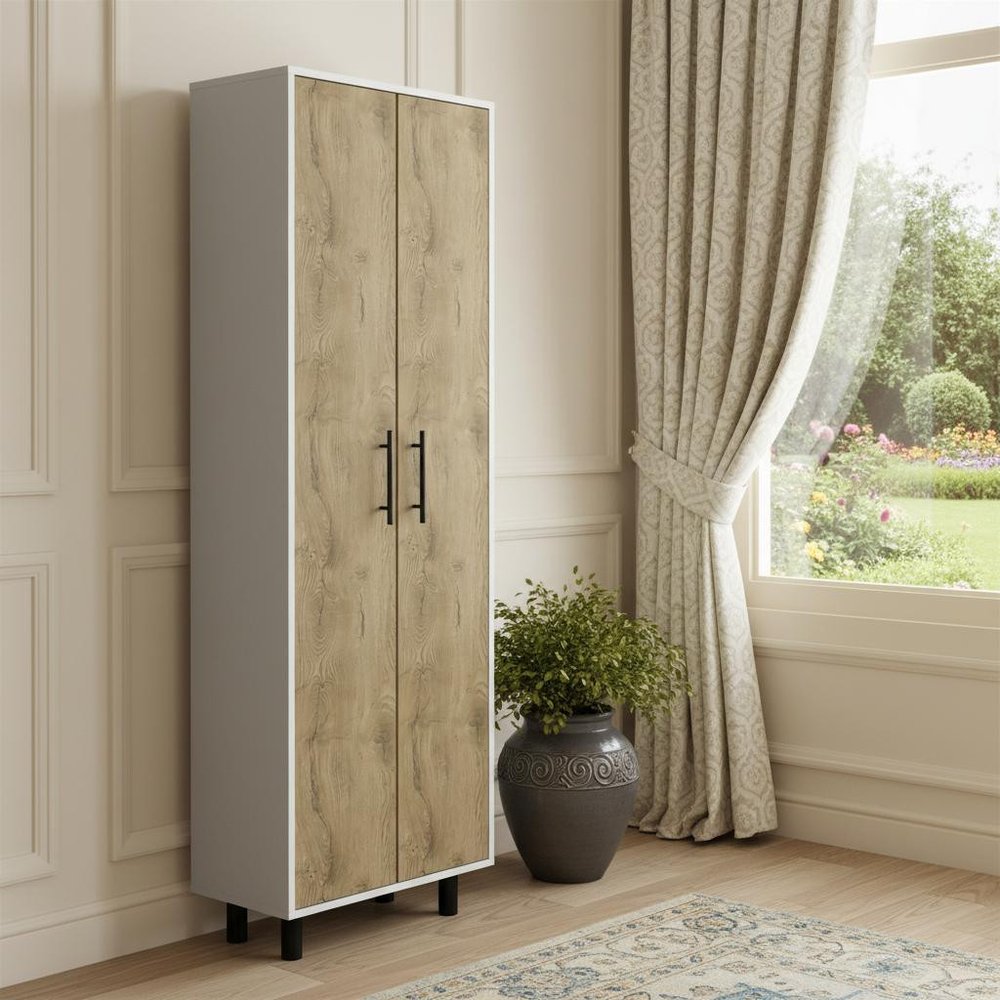 24" White and Light Brown Wood Accent Cabinet With Two Doors — view 6