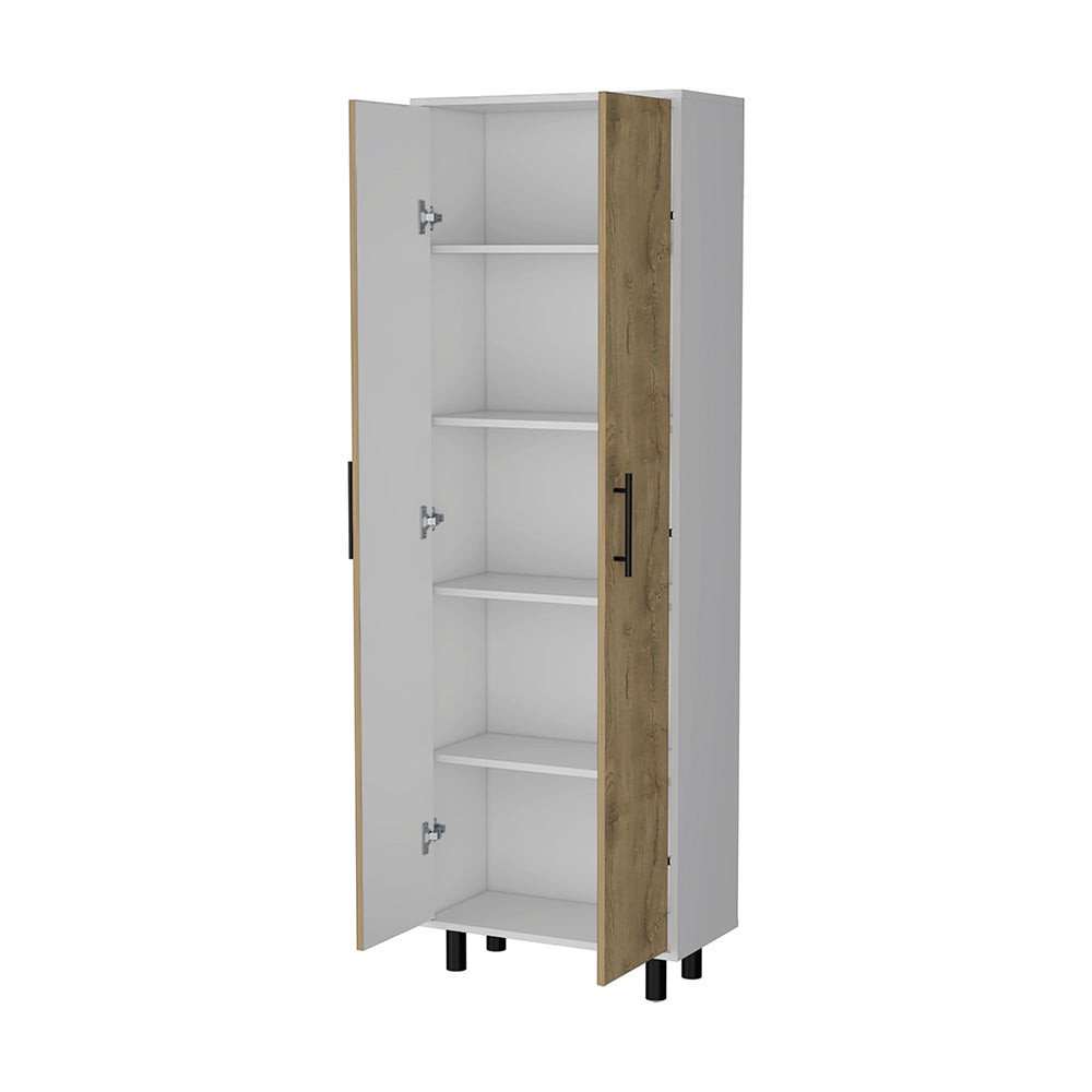24" White and Light Brown Wood Accent Cabinet With Two Doors — view 3