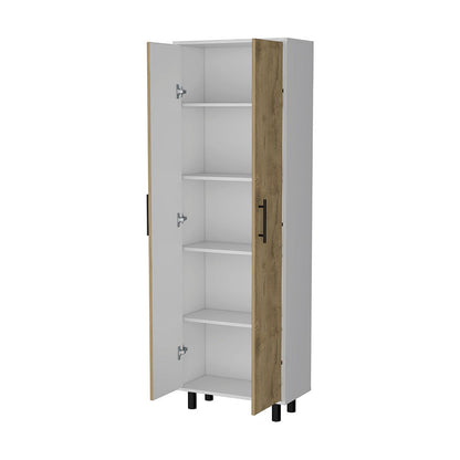 24" White and Light Brown Wood Accent Cabinet With Two Doors