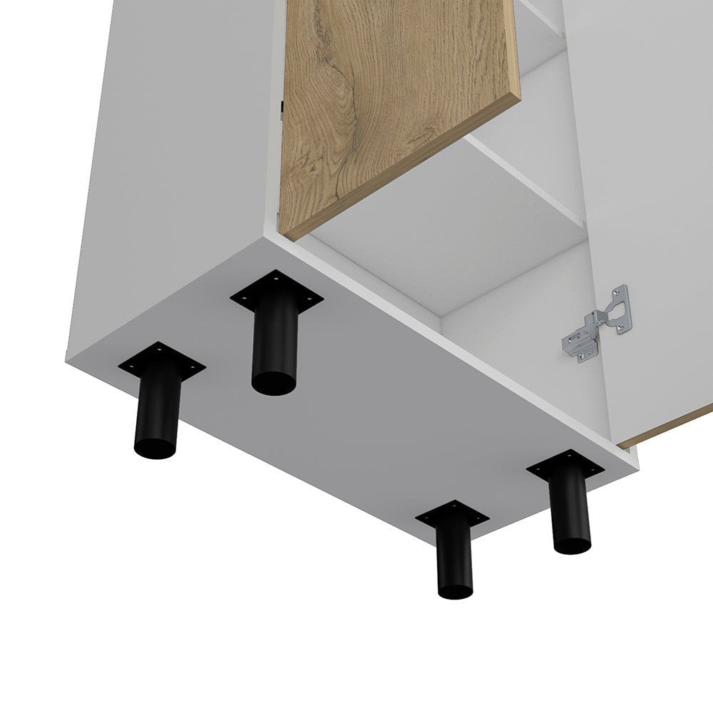 24" White and Light Brown Wood Accent Cabinet With Two Doors — view 4