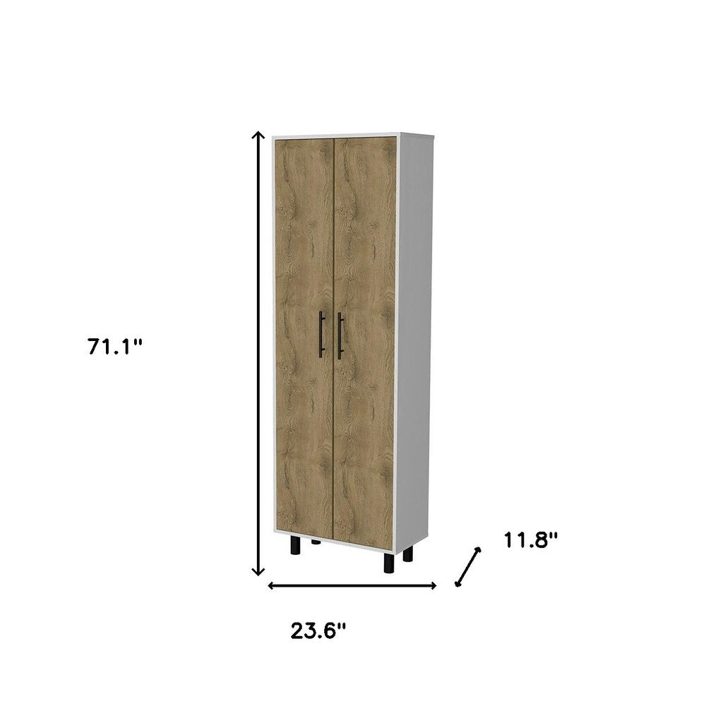 24" White and Light Brown Wood Accent Cabinet With Two Doors — view 5