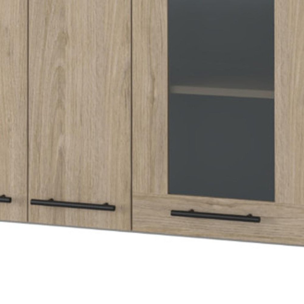 59" Gray and Natural Wood Wall Mounted Accent Cabinet With Three Doors — view 2