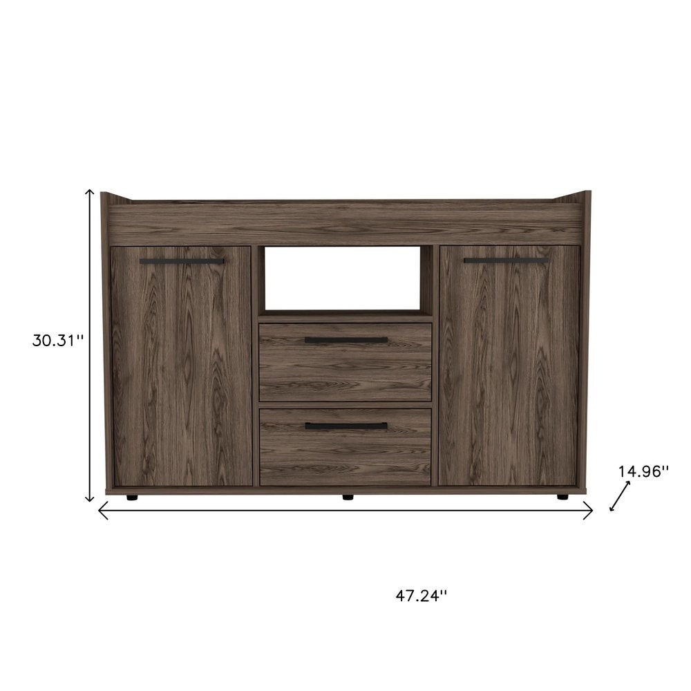 47" Walnut Wood Two Drawer Sideboard with Two Doors — view 5