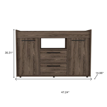 47" Walnut Wood Two Drawer Sideboard with Two Doors