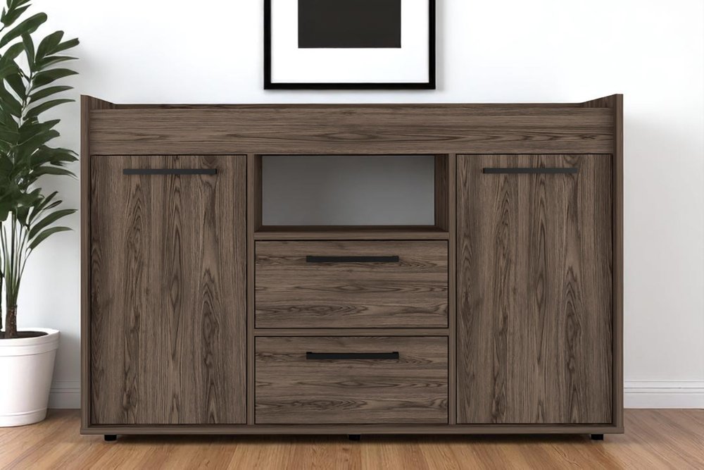 47" Walnut Wood Two Drawer Sideboard with Two Doors — view 4