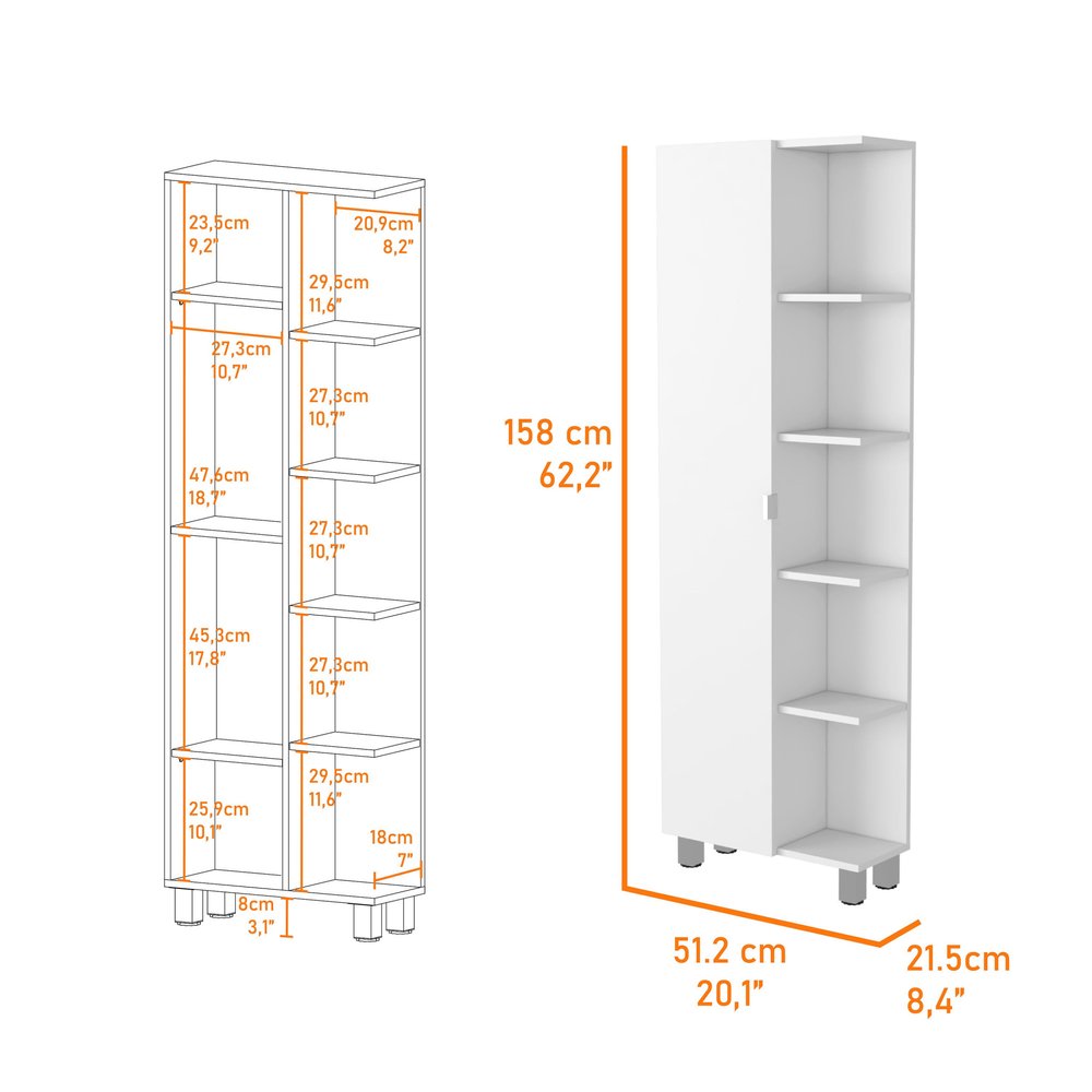 20" White Accent Cabinet With Nine Shelves — view 2
