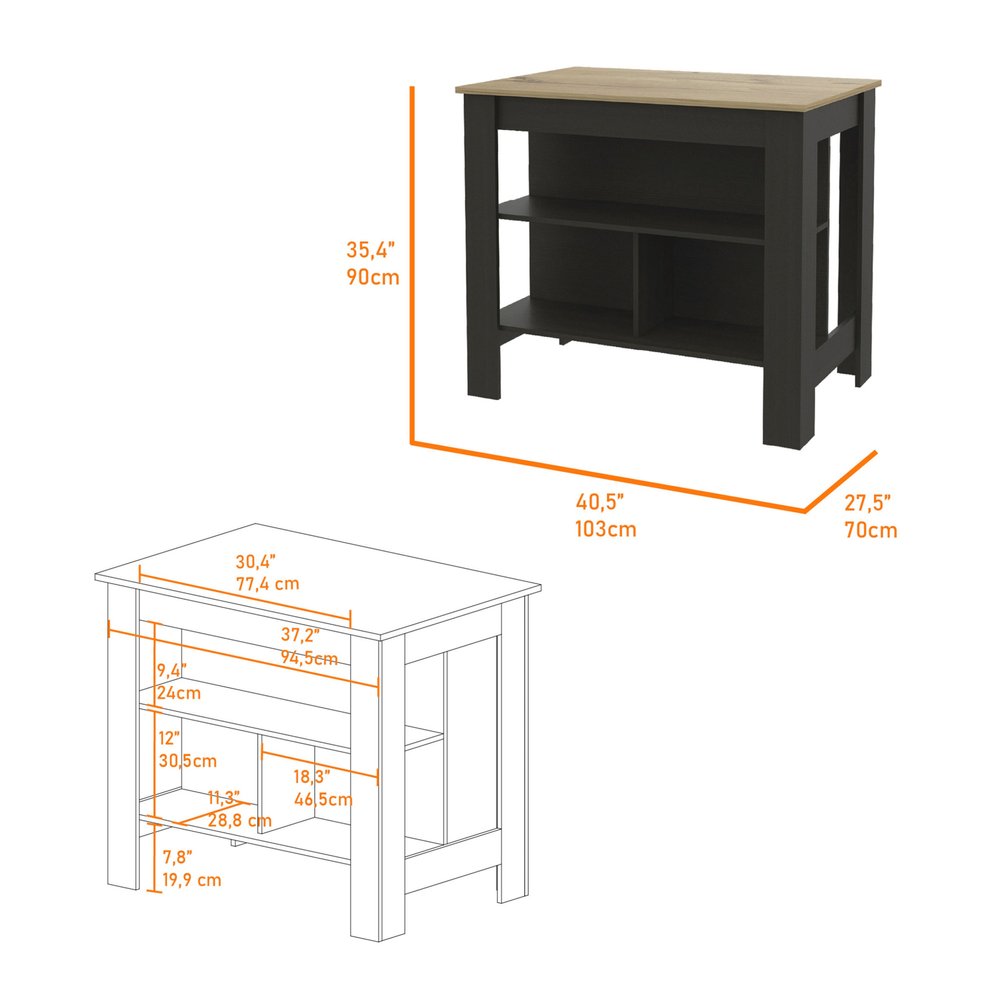 Black and Oak 41" Kitchen Island With Storage — view 2