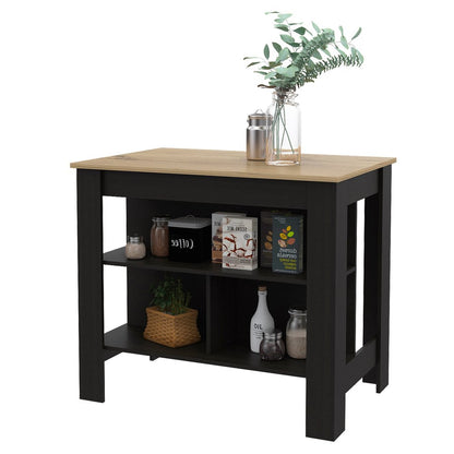 Black and Oak 41" Kitchen Island With Storage HomeRoots