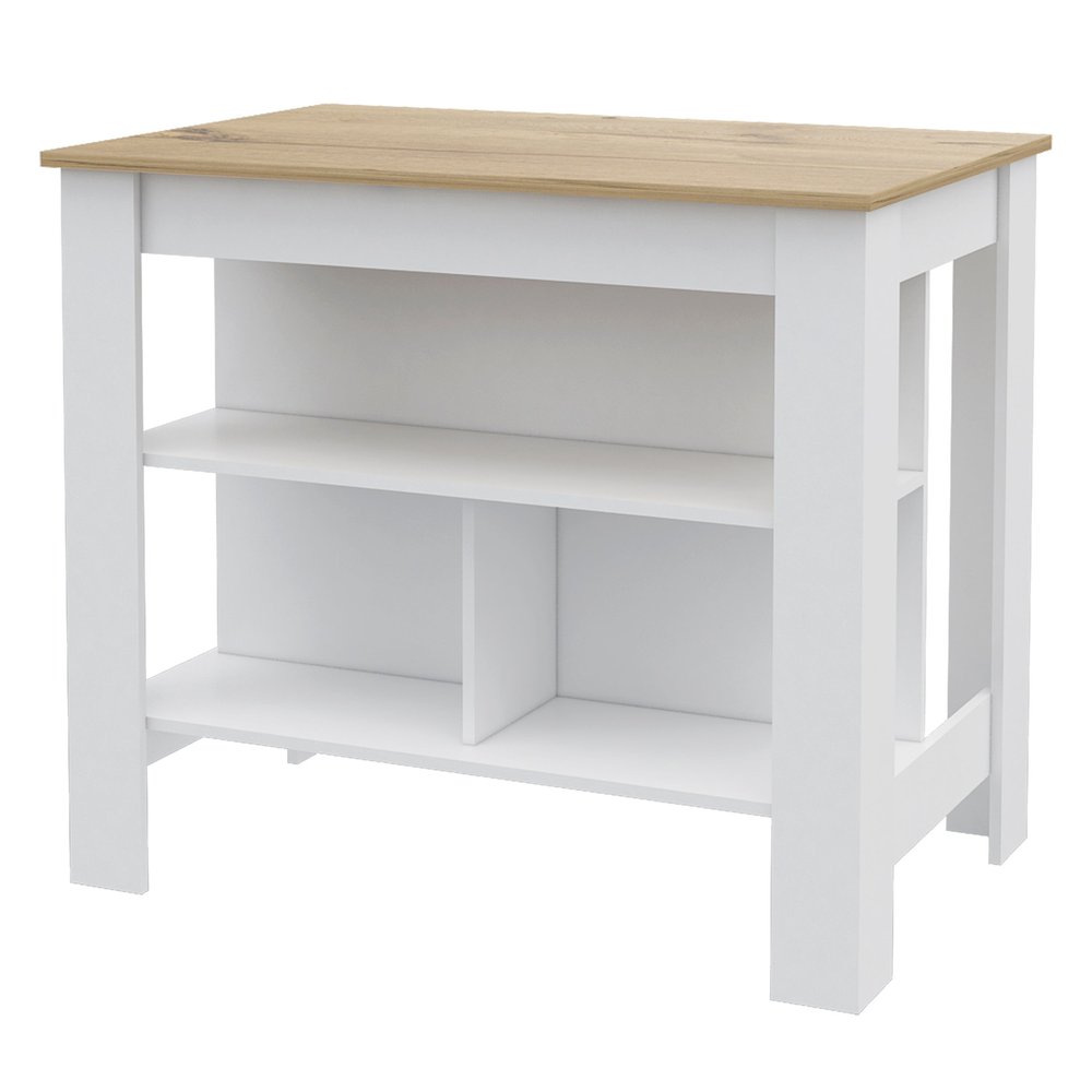 White and Oak 41" Kitchen Island With Storage HomeRoots