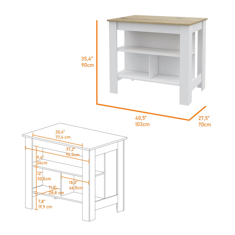 White and Oak 41" Kitchen Island With Storage — view 2
