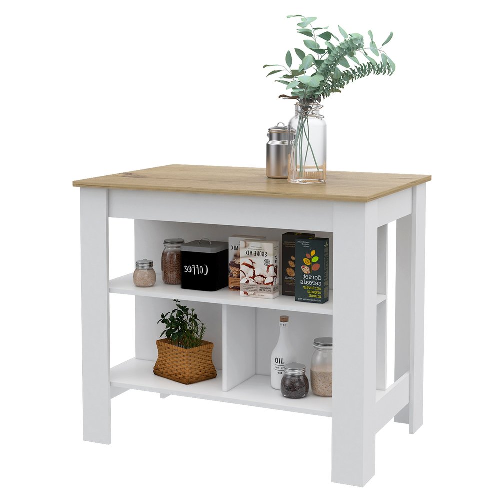 White and Oak 41" Kitchen Island With Storage — view 5