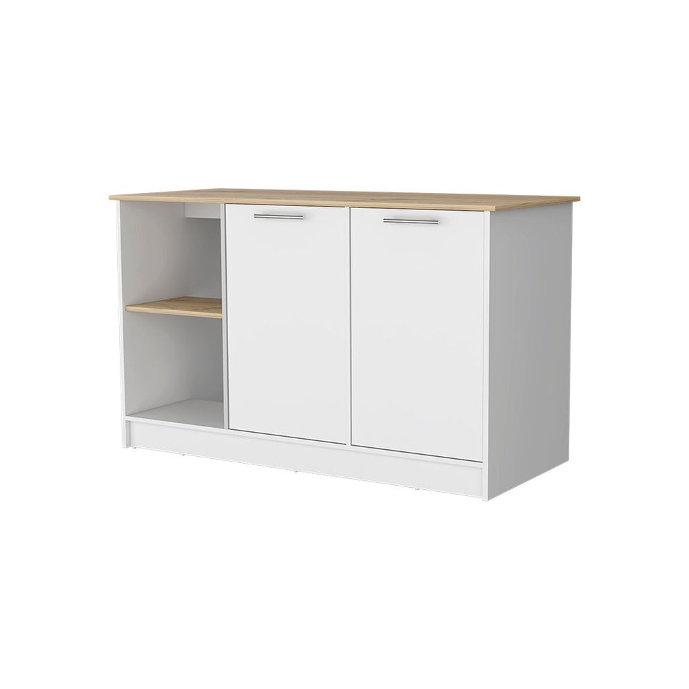 White and Oak 59" Kitchen Island With Storage — view 1