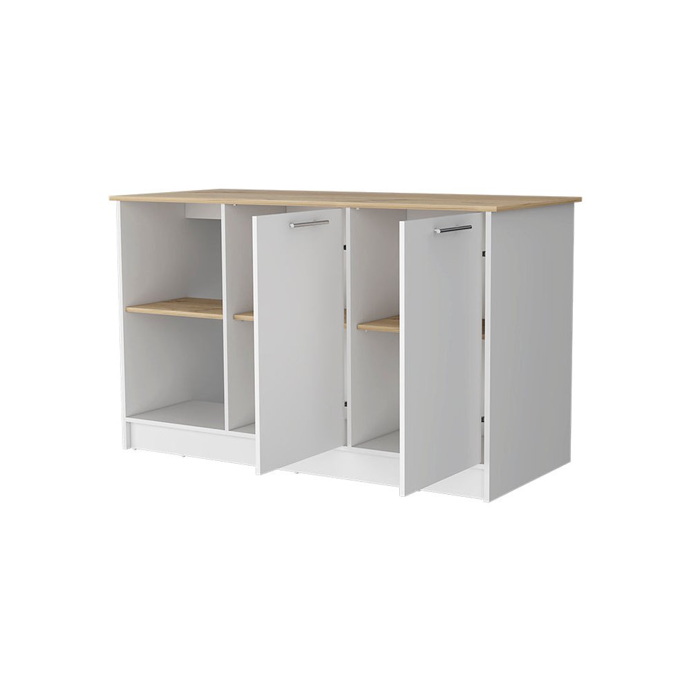 White and Oak 59" Kitchen Island With Storage — view 3