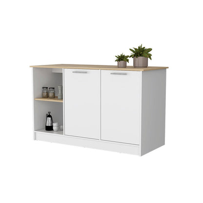 White and Oak 59" Kitchen Island With Storage HomeRoots