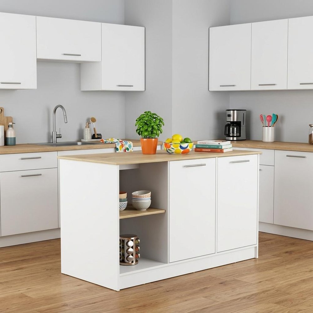 White and Oak 59" Kitchen Island With Storage — view 6