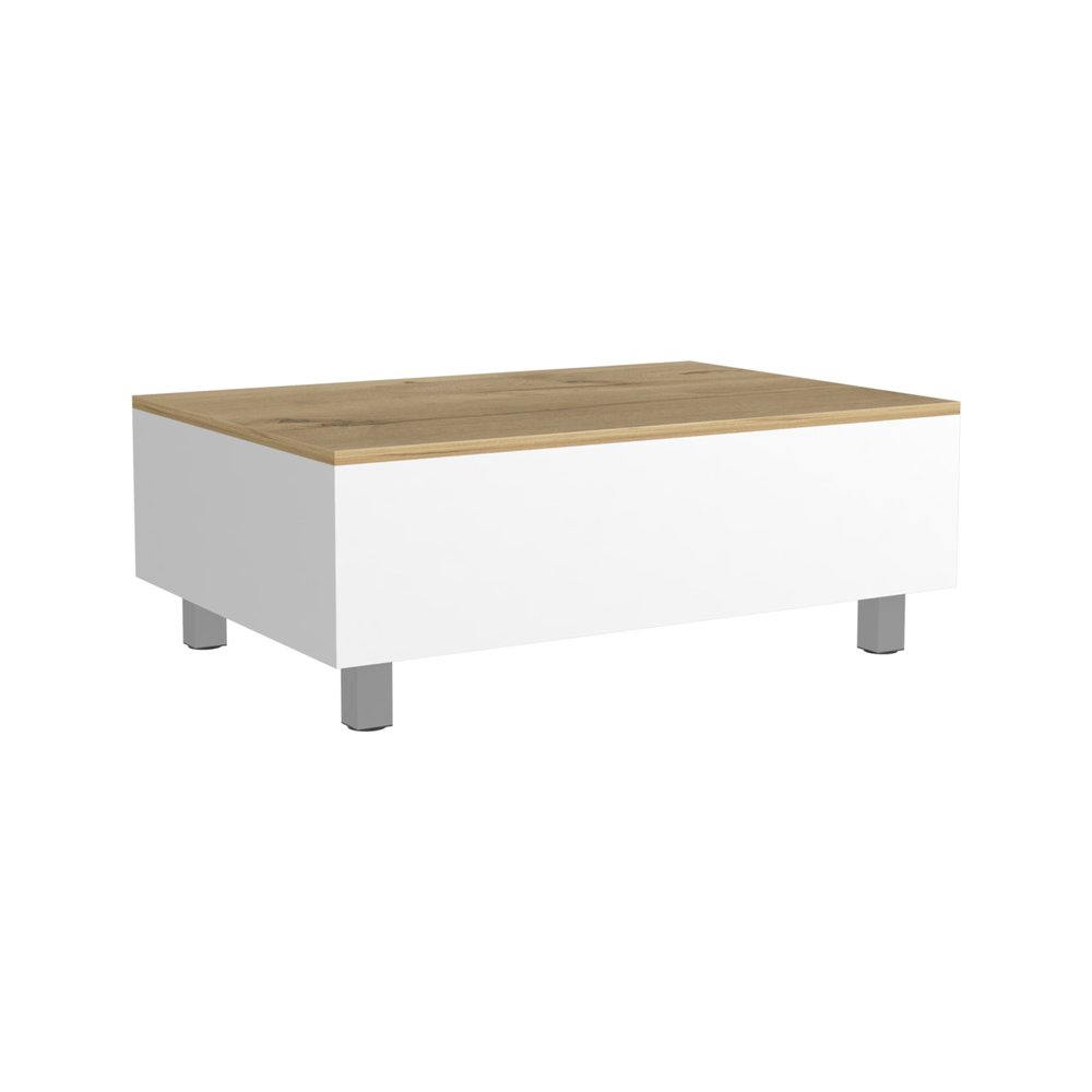 32" White And Oak Brown Wood and Metal Lift Top Coffee Table — view 4
