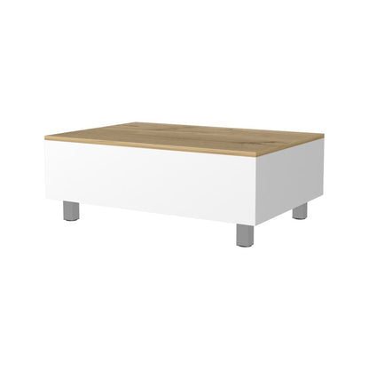 32" White And Oak Brown Wood and Metal Lift Top Coffee Table HomeRoots