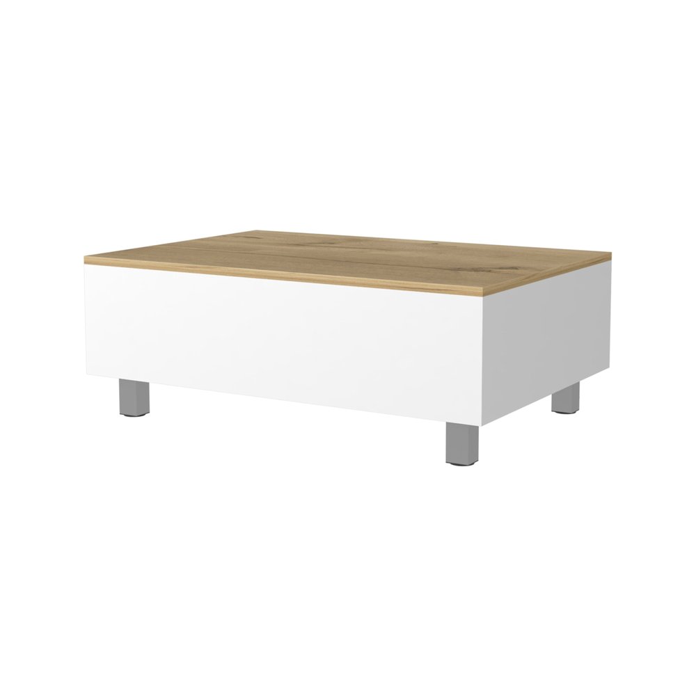 32" White And Oak Brown Wood and Metal Lift Top Coffee Table — view 1