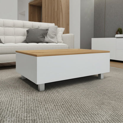 32" White And Oak Brown Wood and Metal Lift Top Coffee Table HomeRoots