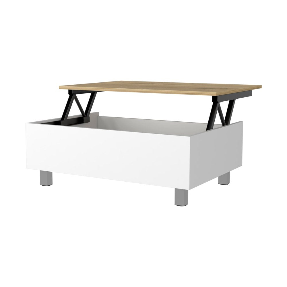 32" White And Oak Brown Wood and Metal Lift Top Coffee Table HomeRoots