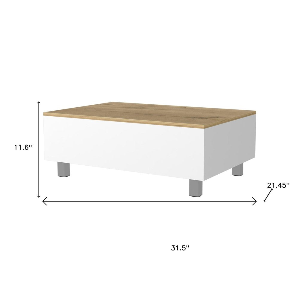 32" White And Oak Brown Wood and Metal Lift Top Coffee Table — view 5