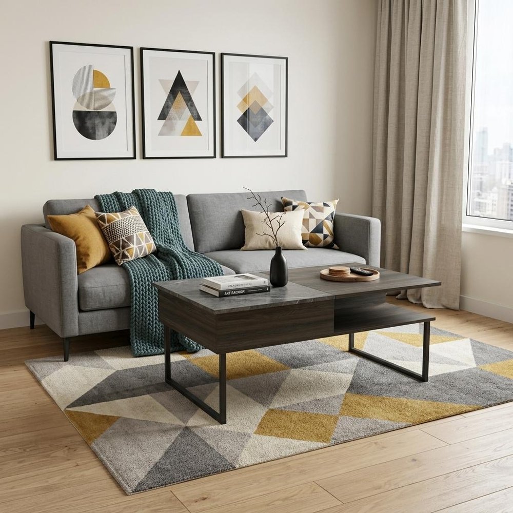 41" Espresso And Black Wood And Metal Lift Top Coffee Table With Shelf — view 6