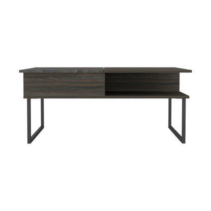 41" Espresso And Black Wood And Metal Lift Top Coffee Table With Shelf HomeRoots