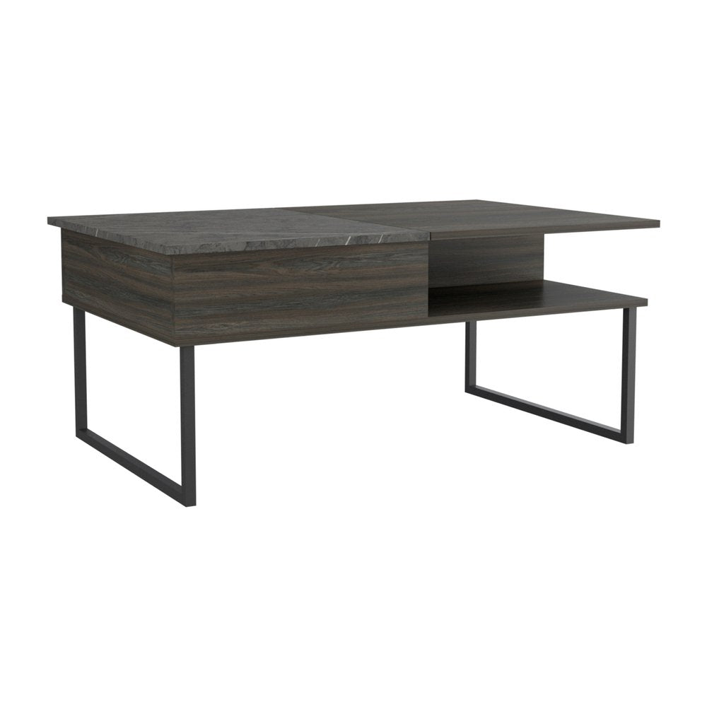 41" Espresso And Black Wood And Metal Lift Top Coffee Table With Shelf HomeRoots