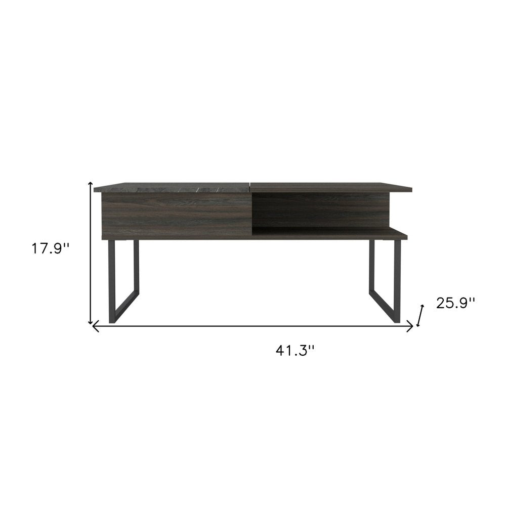 41" Espresso And Black Wood And Metal Lift Top Coffee Table With Shelf — view 5