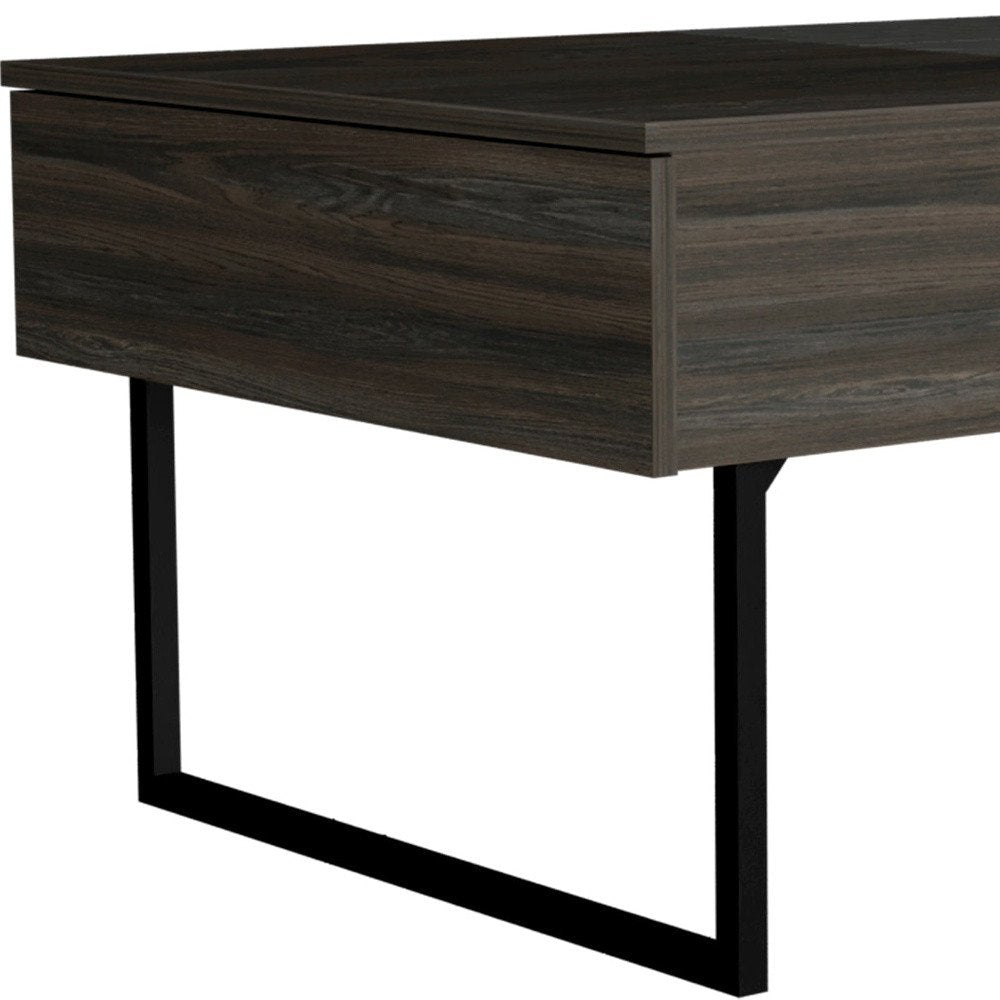 39" Espresso And Black Wood And Metal Lift Top Coffee Table With Drawer — view 4