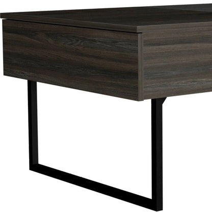 39" Espresso And Black Wood And Metal Lift Top Coffee Table With Drawer