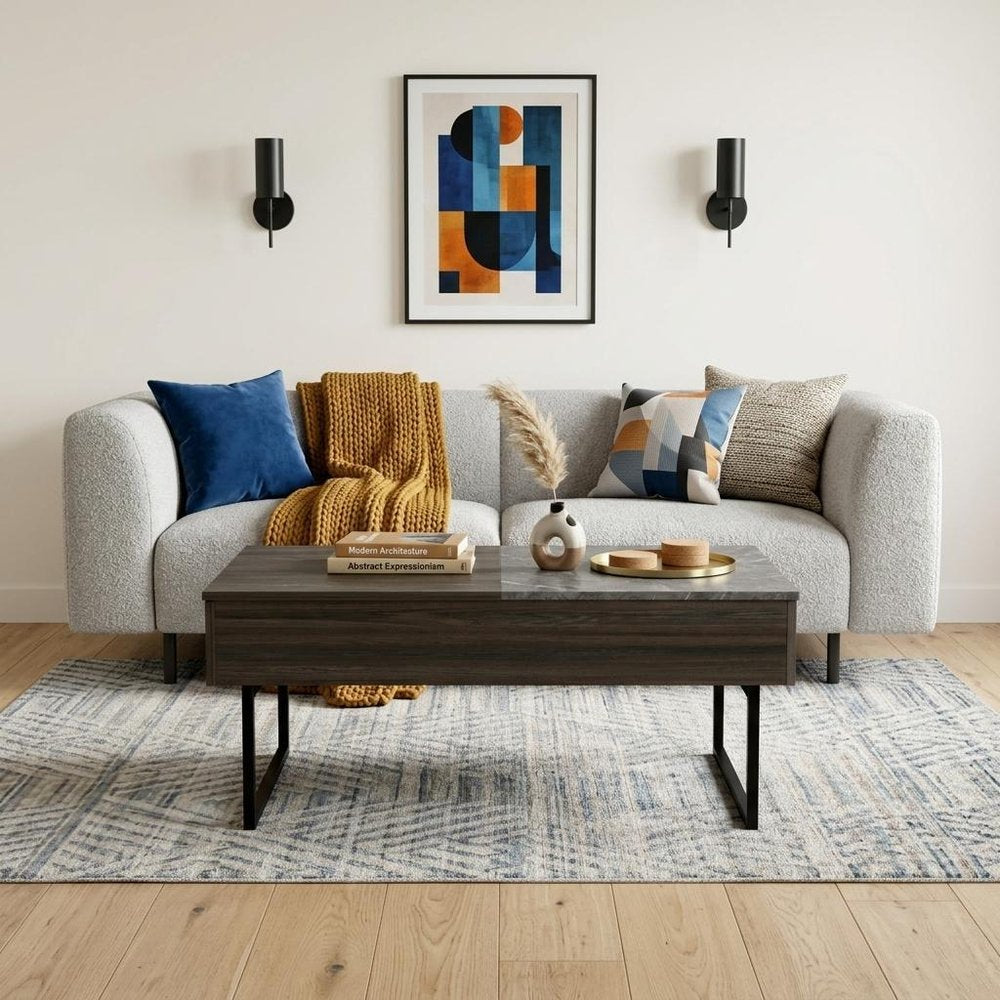 39" Espresso And Black Wood And Metal Lift Top Coffee Table With Drawer HomeRoots