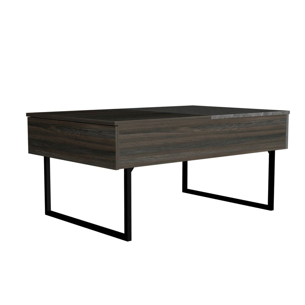 39" Espresso And Black Wood And Metal Lift Top Coffee Table With Drawer — view 1
